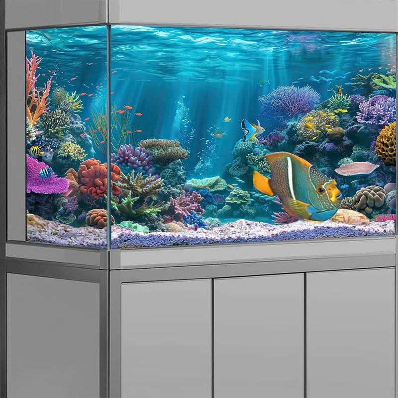iTapnoom Ocean Floor Aquarium Background, Underwater Tropical Fish Coral Reef Aquatic Nature Plant Fish Tank Backdrop Decor, Polyester Fabric with 6 EVA Double-Sided Tapes 36x18 inches/90x45cm - Image 2